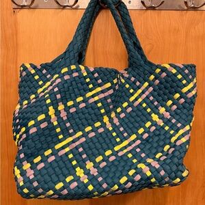 Naghedi St Barths Medium Tote - Woven Neoprene - Teal, Bright Yellow, Lavender